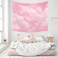 FFO Pink Background Cloth Sky White Gradient Clouds Hang Aesthetic Tapestry Wall Blankets Art Backdrop For Living Room Bedroom