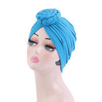 ผู้หญิง Turban Spandex Top Knot ดอกไม้ Decor Headwrap ผู้หญิงมุสลิมผม Beanie Head Wear สีทึบอินเดียหมวก Accessories