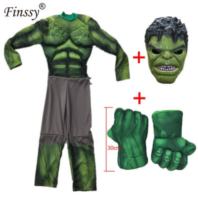 Costumes Green Hulking With Mask Costume Muscle Superhero Halloween Costume For Kids Boys Childrens Day Gift
