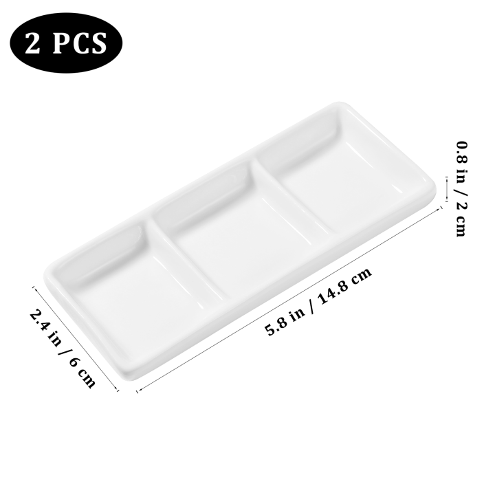 bestonzon-2pcs-6-inch-pure-white-ceramic-3-compartment-appetizer-serving-tray-rectangular-divided-sauce-dishes-for-spice-dish-so