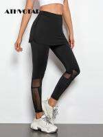 ATHVOTAR Leggings ผู้หญิงเสื้อผ้าสองกระโปรงชิ้นปลอมแนวสตรีทผ้าบางกระชับรูปร่างเอวสูงเลกกิ้งใส่ไปคลับ