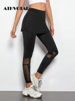 ATHVOTAR Leggings ตาข่ายเซ็กซี่ผู้หญิงซีทรูร่างกายสร้างริ้วปลอมสองชิ้นกระโปรงเสื้อผ้าเอวสูงคลับสวม Leggings...