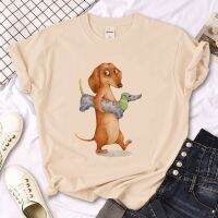 เสื้อทีเชิ้ต Dachshund สำหรับผู้หญิงเสื้อยืดลายกราฟฟิคฮาราจูกุสำหรับฤดูร้อนตลกเสื้อผ้าการ์ตูนญี่ปุ่น