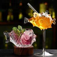 hotx【DT】 Personality shaped prickly dolphin puffer cup fish-shaped spiked tall cocktail glass creative molecular mermaid