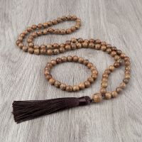 ZZOOI 8MM 80 Natural Wooden Beads Stretchable Bracelets Necklaces With Tassel Classic Prayer Reiki Buddha Men Women Mala Jewelry Gifts