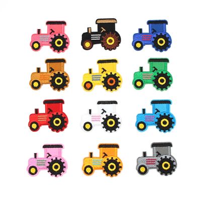 hotx【DT】 12pcs Tractor Patches Iron Embroidery Truck Stickers Cartoon Kids Boy Repair Fabric Appliques Badge