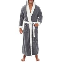 Men Soft Fleece Long Sleeve Hoody Lounge Bath Robe Dressing Gown Soft Bathrobe