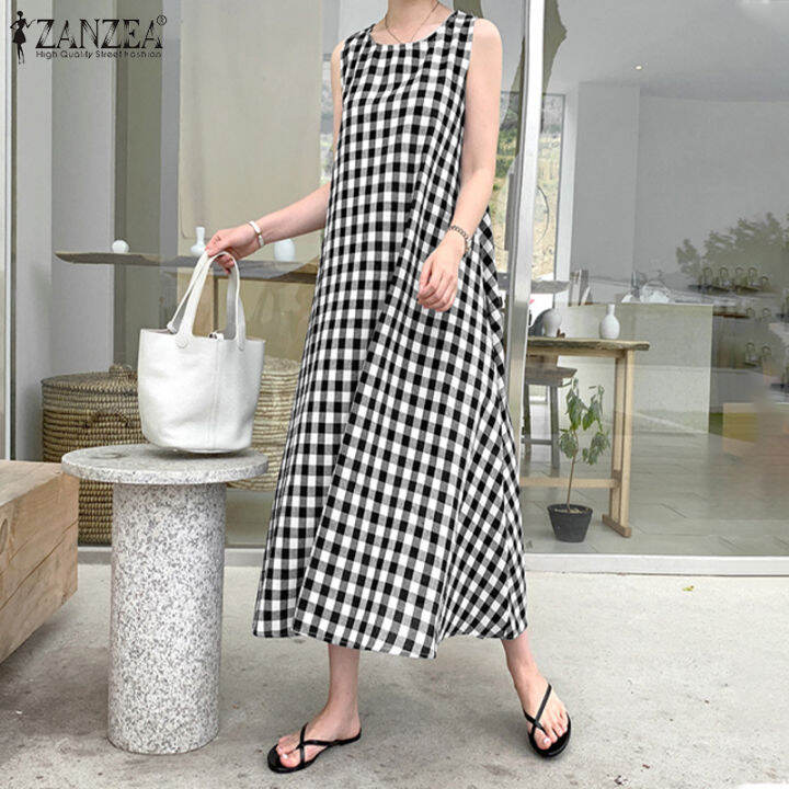 zanzea-women-o-neck-sleeveless-plaid-printed-loose-long-dress