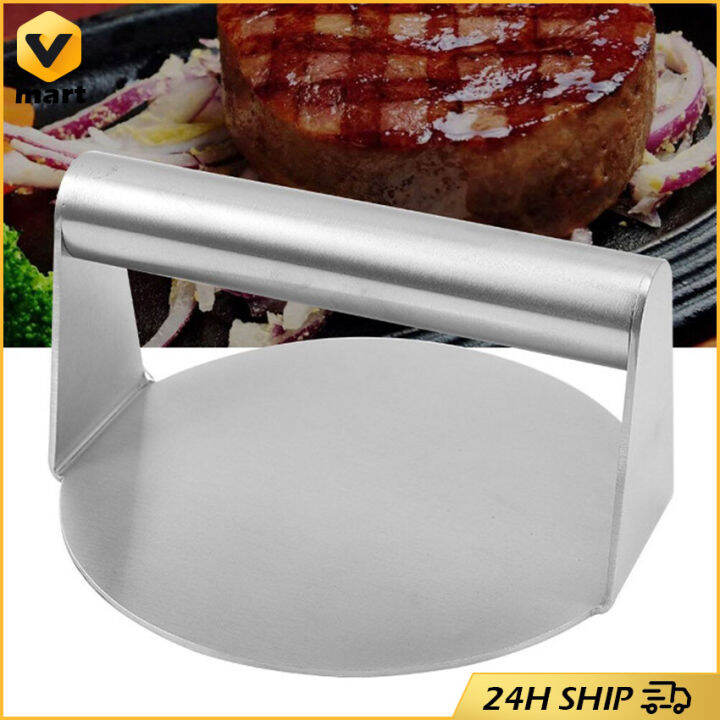 Stainless Steel Burger Press Heavy Duty Grill Press with Wooden Handle