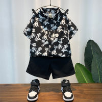 Boys Summer Suit 2023 New Style Fried Street Handsome Childrens Short Sleeve Shirt Cotton Clothes Boys Summer