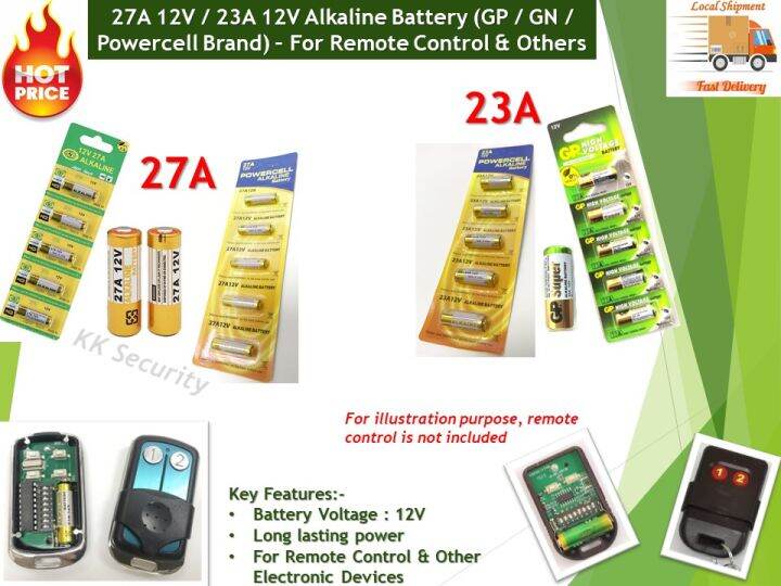 Alkaline Battery 27A 12V / 23A 12V (GN / Powercell / GP Brands) For