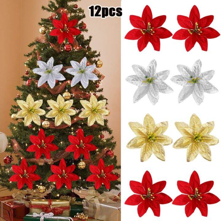 12/6/3pcs Large Silk Artificial Christmas Flowers Red Rose Heads Flower
