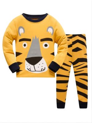 2pcs Boys Casual Crew Neck Animal Print Pajama Sets