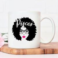 Women Pisces Coffee Mug Printed Kawaii Tea Cups Fashion Juice Lady Mugs Girl Ceramic Mug Recyclable Water Cup with Big Handrip