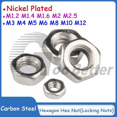 5/10/20pcs Nickel Plated Hexagon Hex Nut Carbon Steel Locking Nuts M1.2 M1.4 M1.6 M2 M2.5 M3 M4 M5 M6 M8 M10 M12 Nails Screws Fasteners