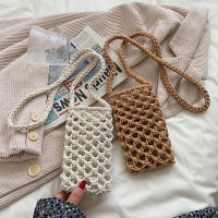 【CW】ashion Small Crossbody Phone Bag Solid Color Hollow-Out Crochet Lightweight ided Shoulder Handbag