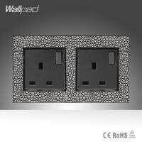 ♣♦ Double UK Socket Luxury Wallpad Leather Frame 146x86mm 16A UK Standard Switched UK Socket