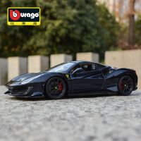 Bburago 1:24 Ferrari 488 Pista รถหล่อแบบคงที่รถสปอร์ตสีฟ้าโมเดลรถของเล่นของสะสม