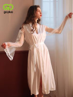 GOPLUS Women Long Robe y Pijamas Wedding Bathrobe Thin Summer Lace Sleepwear Elegant White Night Dress Soft Peignoir Bride