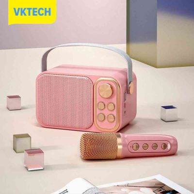 Vktech เครื่องเครื่องเล่นคาราโอเกะ KTV ปุ่มหมุนพร้อมไมโครโฟน,5.0บลูทูธลดเสียงรบกวนแบบชาร์จใหม่ได้สำหรับการถ่ายทอดสดงานปาร์ตี้