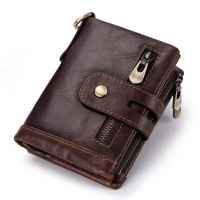 100% Genuine Leather Men Wallet Coin Purse Small Mini Card Holder Chain PORTFOLIO Portomonee Male Walet Pocket Quality