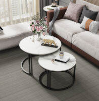 UNHO โต๊ะรับแขก 2PCS Round Nesting Coffee Table Sintered Stone-top โต๊ะกลาง โต๊ะเตี้ย ขาว