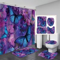 Bathroom Shower Curtain Waterproof Shower Curtain 3D Printed Polyester Non-Slip Rug Toilet Cover Bath Mat Set Rugs