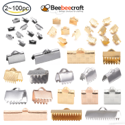 Beebeecraft 2-100 pc Golden Ribbon Crimp Ends Rectangle Bracelet Pinch