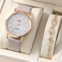 {Miracle Watch Store} นาฬิกาสายหนังสีชมพูกันน้ำสำหรับกีฬาของแท้สำหรับผู้หญิงพร้อมสร้อยข้อมือ