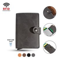 Genuine Leather Card Holder Wallets Anti Rfid Slim Thin Leather Metal Magic Smart Men Wallet Cardholder Cases Travel Accessories Card Holders