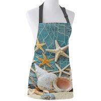 Sea Star Conch Beach Printed Kitchen Aprons Durable Comfortable Cleaning Tool Female Couples Housewife Cooking Baking Bib Aprons