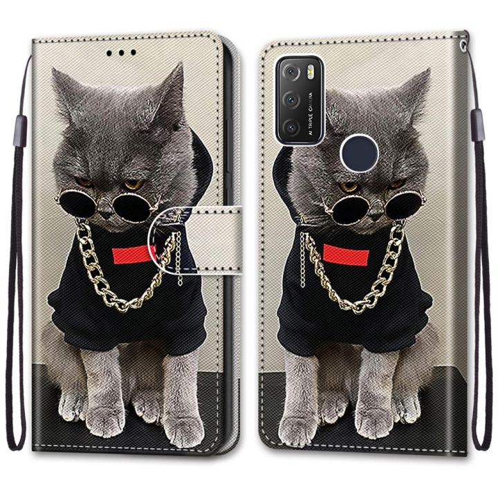 new-style-phone-case-เคสโทรศัพท์แบบฝาพับหนังทาสีสำหรับ-samsung-galaxy-a13-a02s-a03s-a03-core-ลายสิงโตแมวและผีเสื้อ