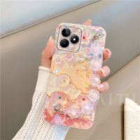 เคส Realme C51 C53 2023ใหม่แฟชั่นดอกไม้ภาพวาดพร้อมสร้อยข้อมือคริสตัลเคสโทรศัพท์ REALMEC53ป้องกันเลนส์กล้อง NFC