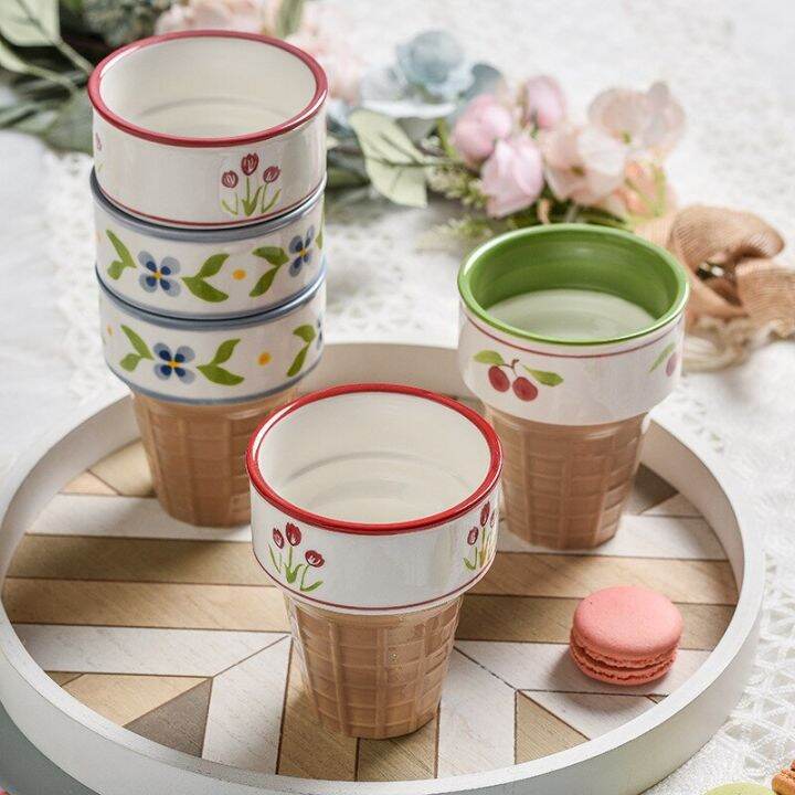 Korean Creative Tulip Cherry Flower Stackable Porcelain Coffee Mugs