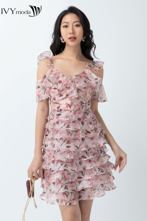 De Closet - Đầm midi KHALES Ivy hai dây vạt váy tầng vải ren hoa