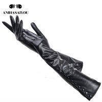 Nine buttons womens gloves,Keep warm womens winter gloves, 50cm womens long gloves,Black womens leather gloves-771