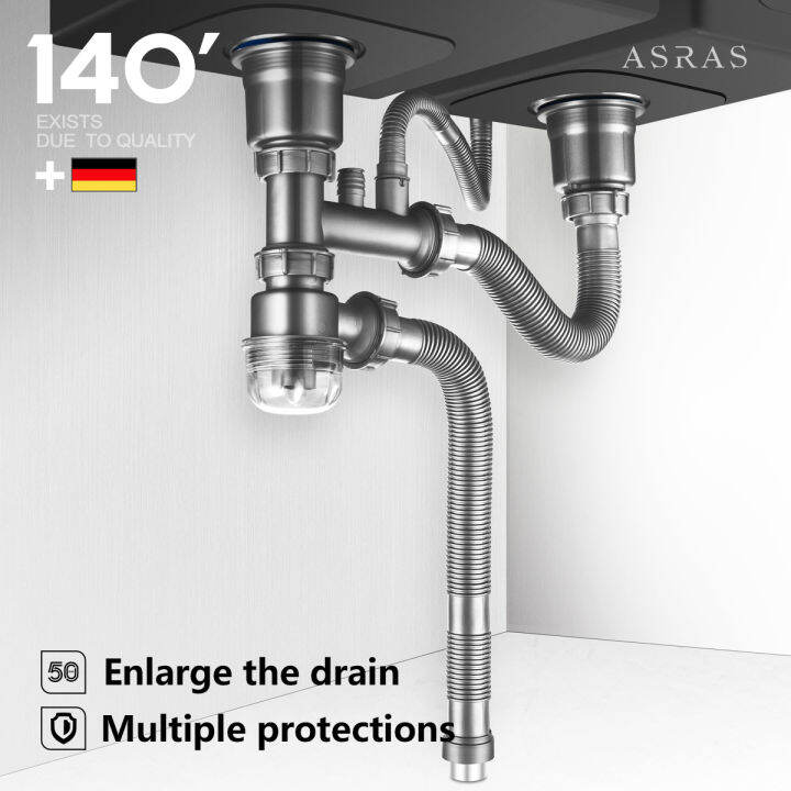 Stainless steel sink drain, kitchen odorproof sewer pipe, double sink