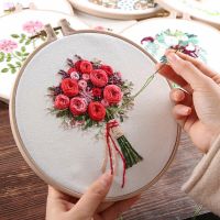 「Jinxiu cross-stitch」ชุดปักลายดอกไม้แบบทำมือชุดงานเย็บปักถักร้อยชุดอุปกรณ์เย็บปักถักร้อยงานปักครอสติชกลมสำหรับผู้เริ่มต้น