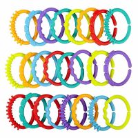 【CW】 24Pcs Baby teether toys baby rattle colorful rainbow rings crib bed stroller hanging decoration educational link toys for kids