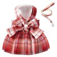 Dog Dresses for Small Dogs Girl Plaid Dog Dress Bow Tie Harness Leash Set Puppy Cute Bow Skirt Pet Outfits Yorkie Accessories Dresses