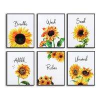 6 Pieces Sunflower Bathroom Decor Relax Soak Unwind Wall Painting Art Women Girls College Living Room Bathroom Nursery