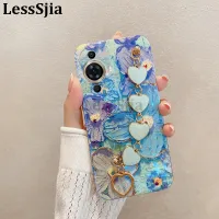 เคสมือถือสำหรับ Huawei Nova 11ฝาหลังอ่อนนุ่มแฟชั่นบลูไฟสีน้ำมันลายดอกไม้ + สร้อยข้อมือความรักป้องกันสำหรับ Huawei Nova 11 Pro