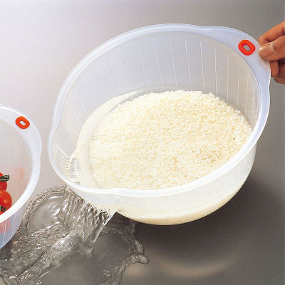 INOMATA ชามล้างข้าวแบบทำความสะอาดง่าย (2.2 ลิตร) กระชอน ปลอดสาร BPA