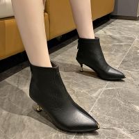 Womens Ankle Boots Korean Fashion Solid Color Pointed Pointed Thin Heel Boots