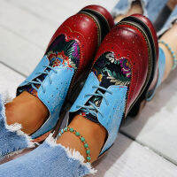 Mixed Color Spring Shoes 2021 Womens Flat Shoes Printed Vintage Round Toe Tassel Lace Up Ladies Fashion Retro Female Footwear