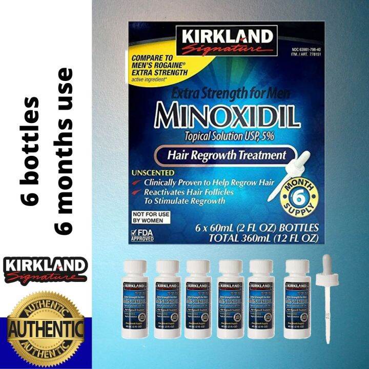 KIRKLAND MINOXIDIL HAIR GROWER AUTHENTIC 6 BOTTLES 1 ORIGINAL DROPPER 1 ...