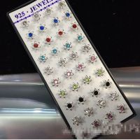 1 Set 40pcs 925 Sterling Silver Sunflower Women Earring Studs Mixed Color Cubic Zirconia Fashion Jewelry Party Gift