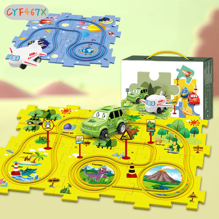 cyf-ของเล่นรางรถไฟประกอบแบบ-diy-รถของเล่นแบตเตอรี่ของเล่นที่เคลื่อนที่ได้ยานพาหนะและบอร์ดปริศนาสำหรับเด็ก