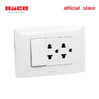 HACO ชุดเต้ารับเดี่ยว 2 ช่อง + สวิตช์ทางเดียว Euro-American socket with frame รุ่น AP-E21