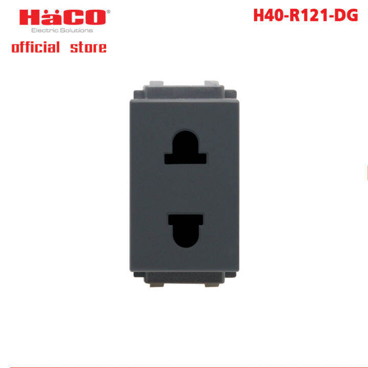 haco-h40-r121-dg-เต้ารับ-2-ขาเดี่ยว-16-แอมป์-250โวลต์พร้อมม่านนิรภัย-สีเทาเข้ม